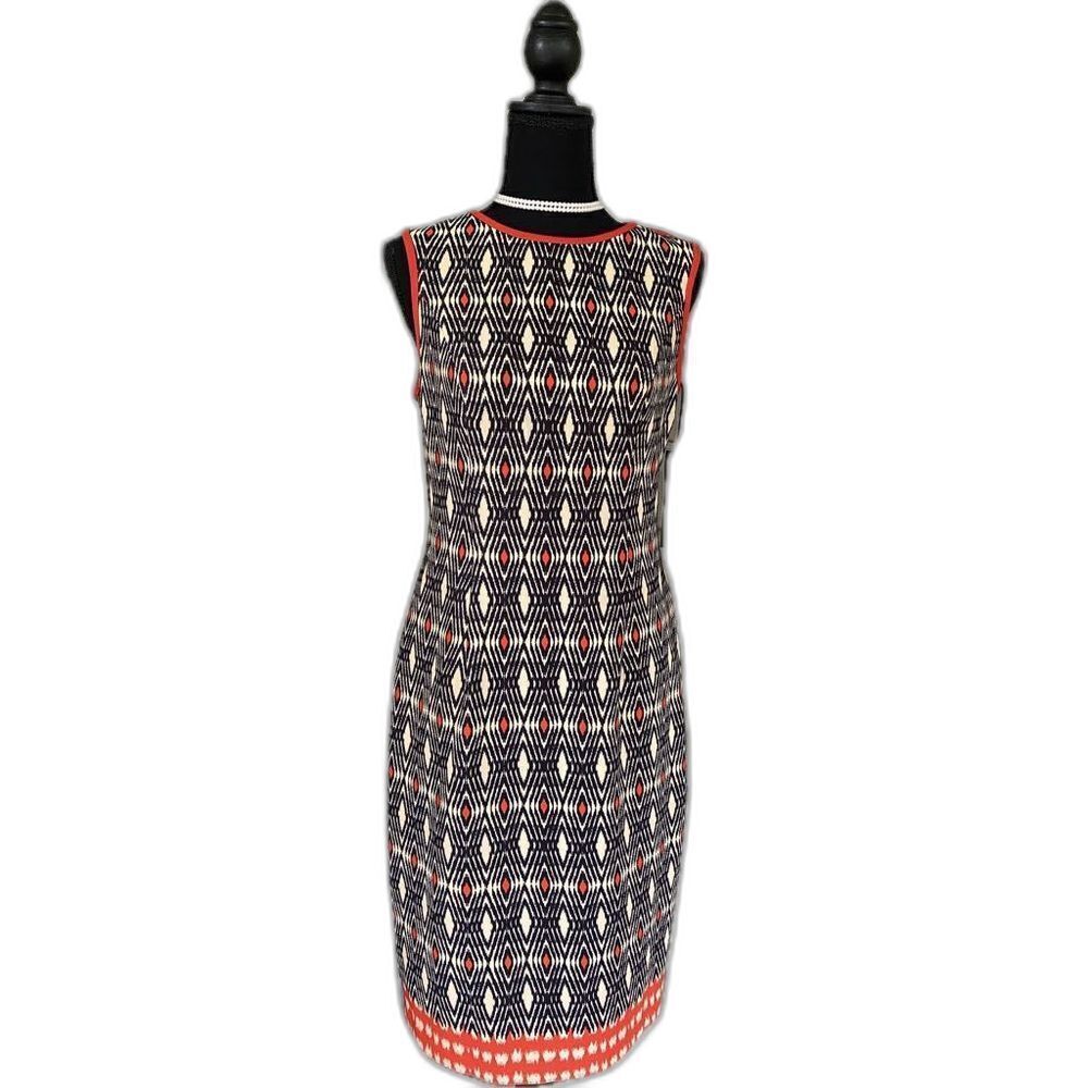 MUSE Geometric Open-Back Sheath Dress black orange   Geometric dimond Sz 12 NWT